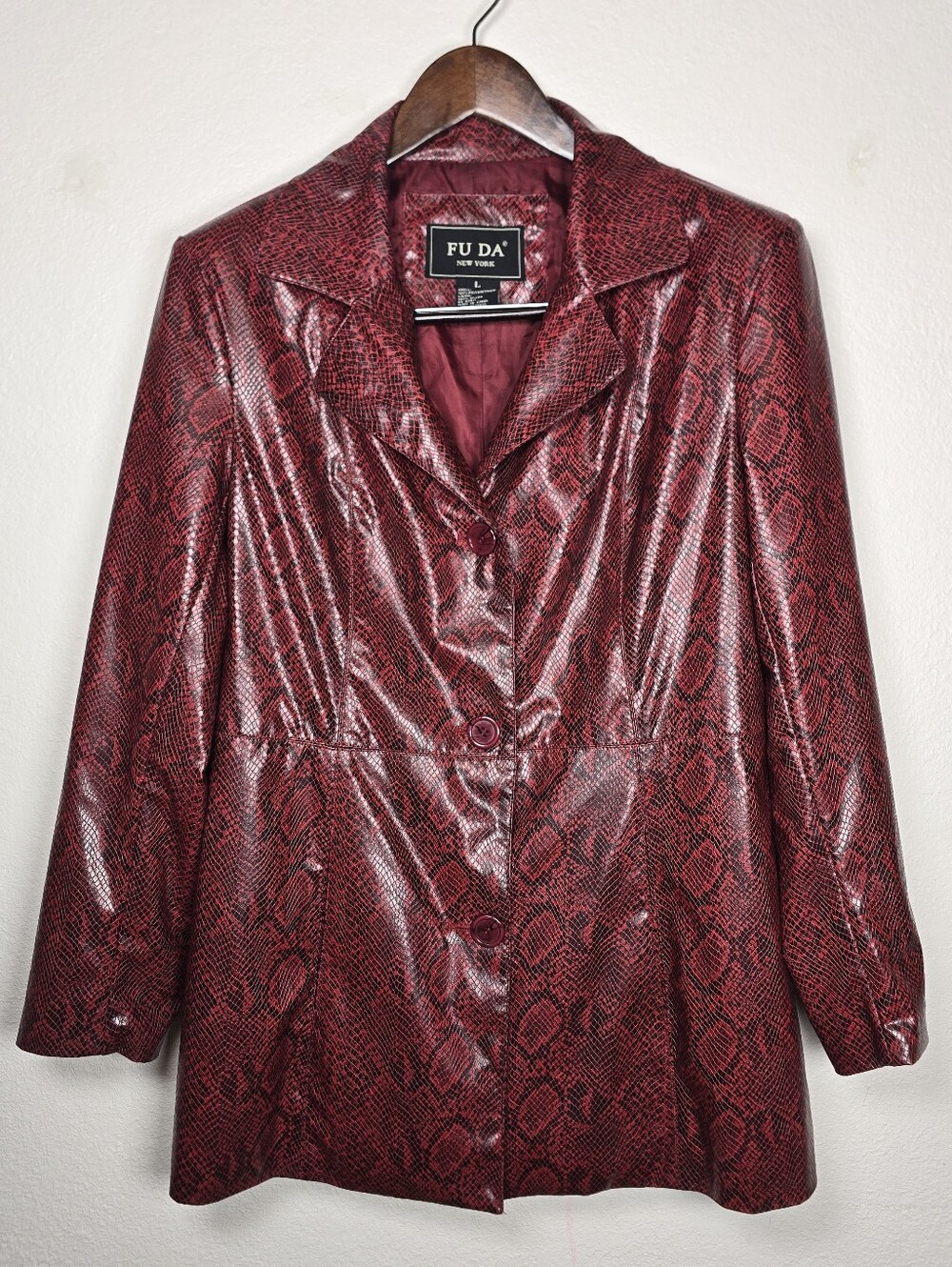 Vintage FU DA NY Red Snakeskin Faux Leather Blazer Jacket Large